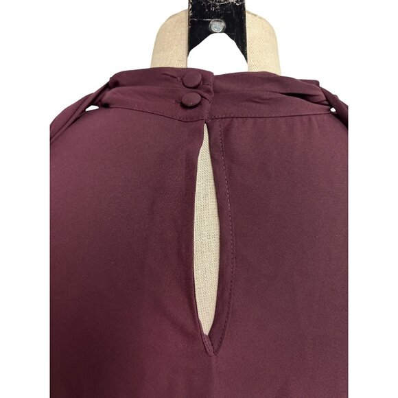 Womens Burgundy 7th Avenue Design Studio Blouse S High Neck 3/4 Sleeve Button Cu - Picture 9 of 12